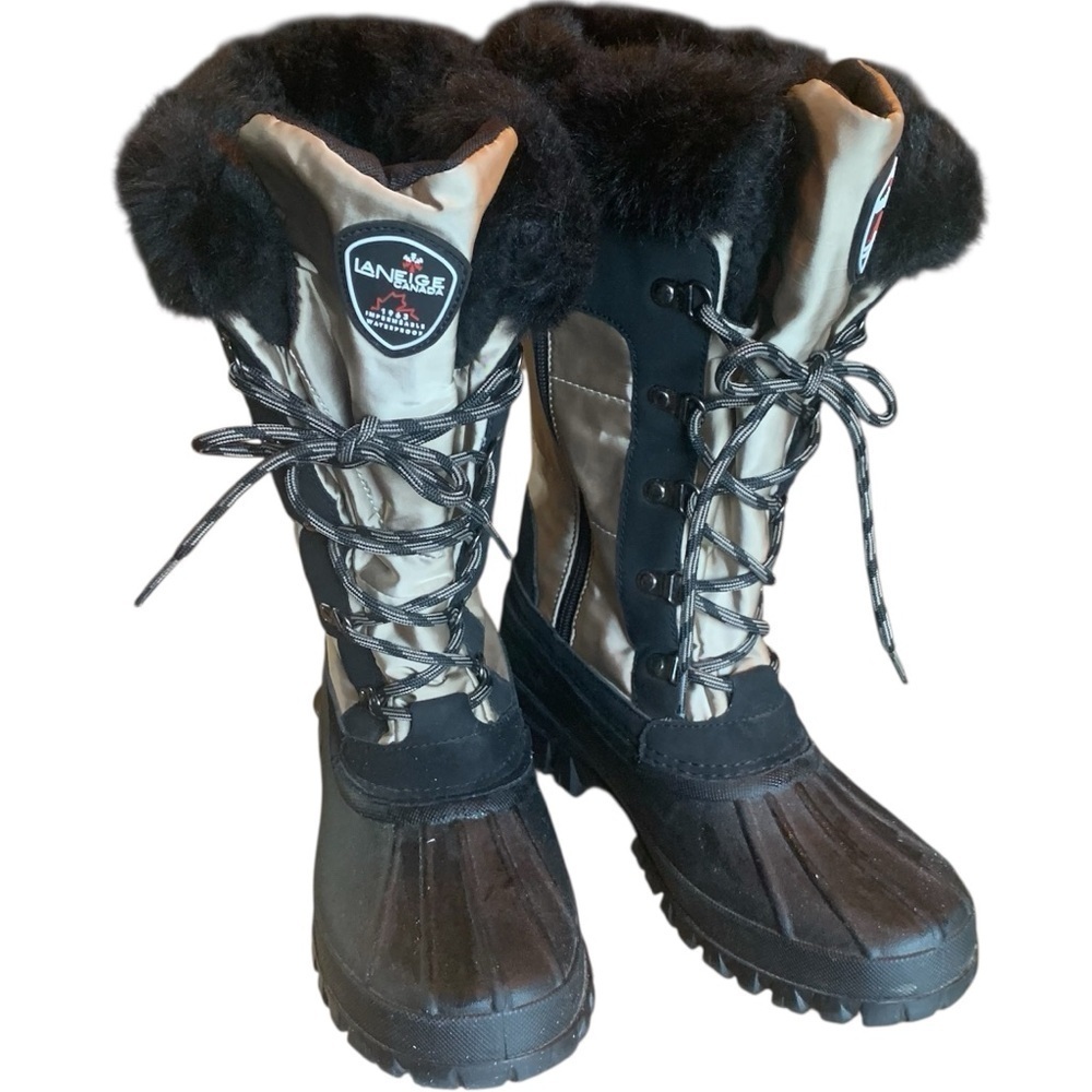 🆕 Winter Boots La Neige Canada 3M Thinsulate Warm Dry Tie Zip Treaded Faux Fur 8
